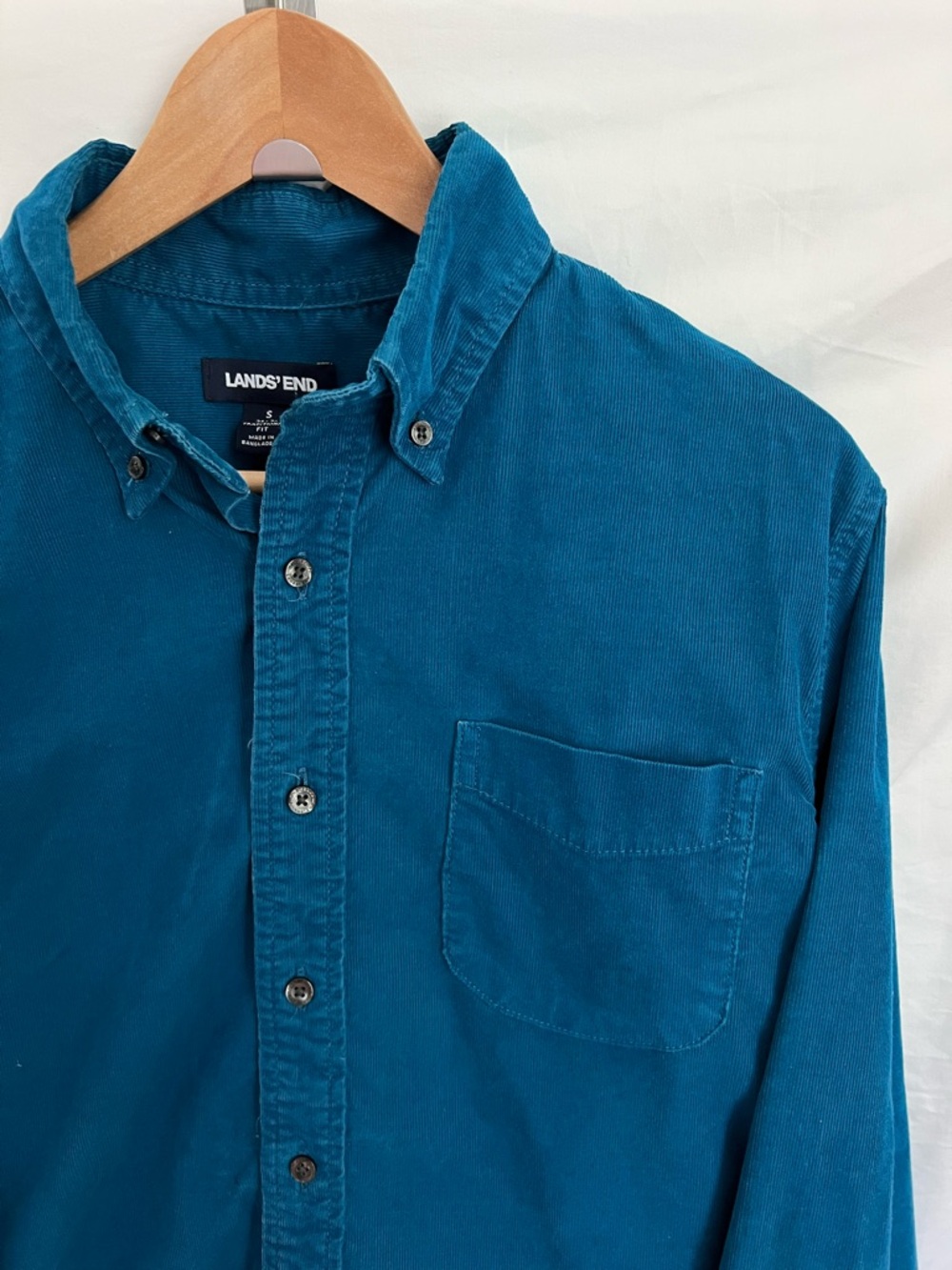 Classic Lands' End Teal Blue Corduroy Button-Down Shirt